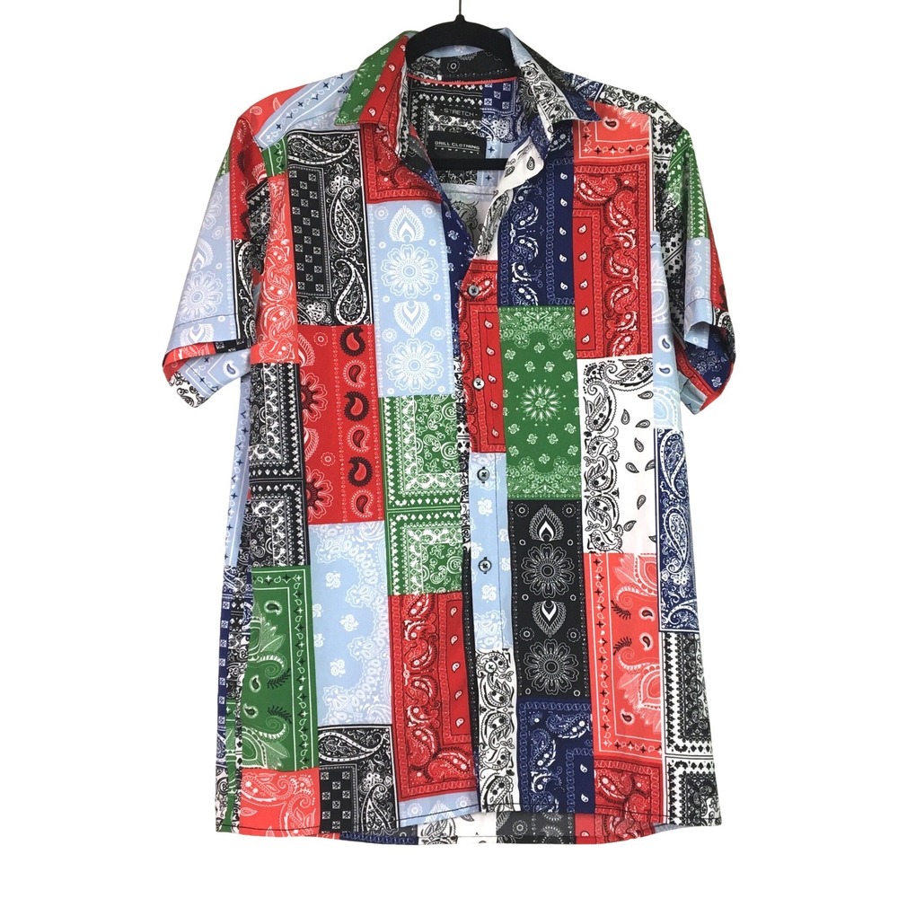 Drill Clothing Company Patchwork Bandana Print Button Down Shirt Small Multi
